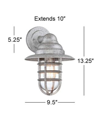 Marlowe 13 1/4" High Farmhouse Rustic Hooded Cage Outdoor Wall Light Fixture Mount Porch House Set of 2 Galvanized