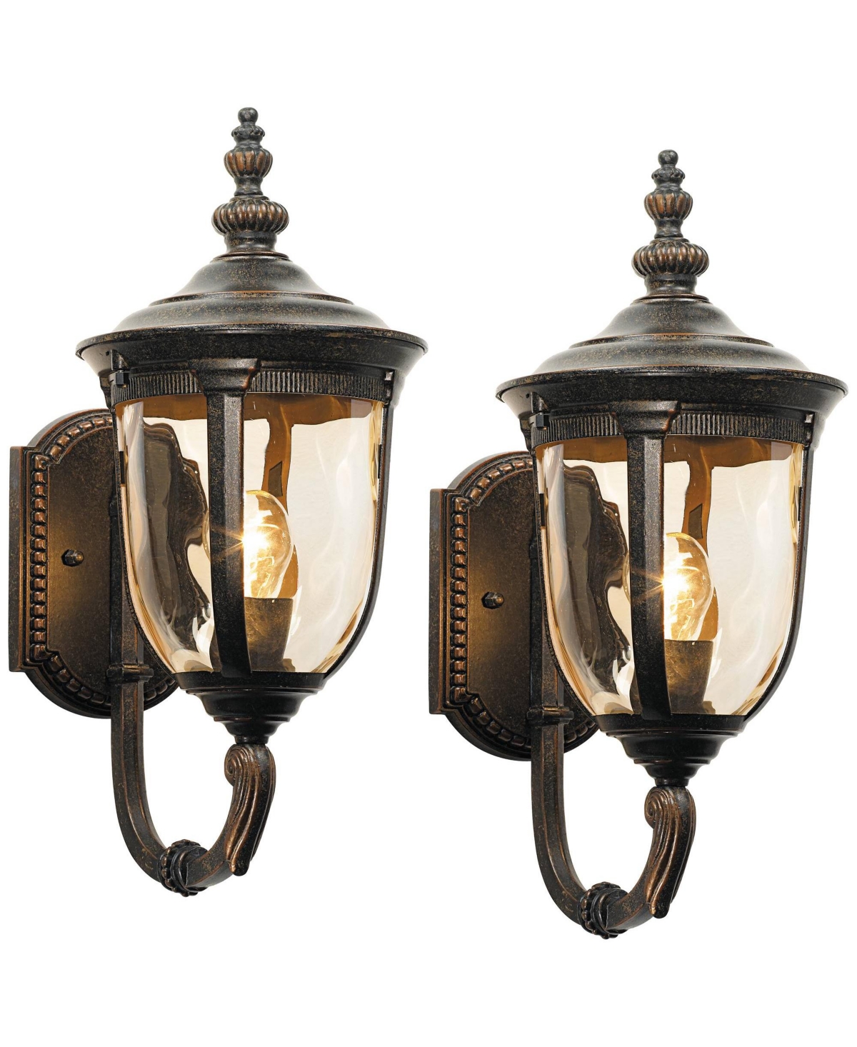 Bellagio Rustic Vintage Outdoor Wall Light Fixtures Set of 2 Veranda Bronze Metal Upbridge Arm 16 1/2&#x22; Champagne Glass for Post Exterior Barn Dec