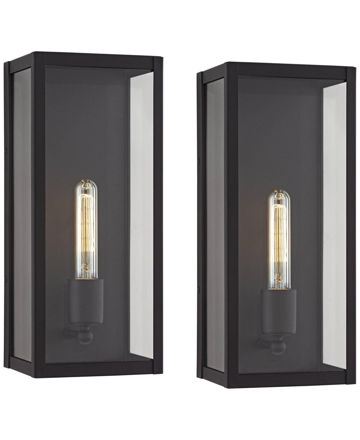 Cornell Modern Outdoor Wall Light Fixtures Set of 2 Sand Black Box Frame 16&#x22; Clear Glass Panels for Post Exterior Barn Deck House Porch Yard Pati