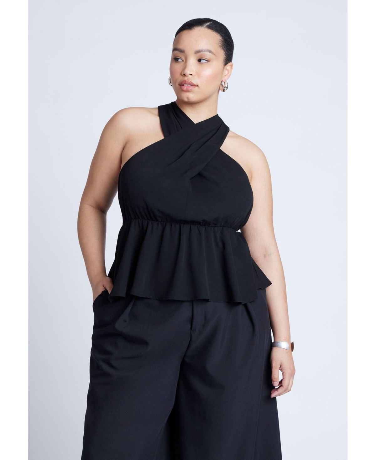 Plus Size Halter Top With Peplum - Vivid green