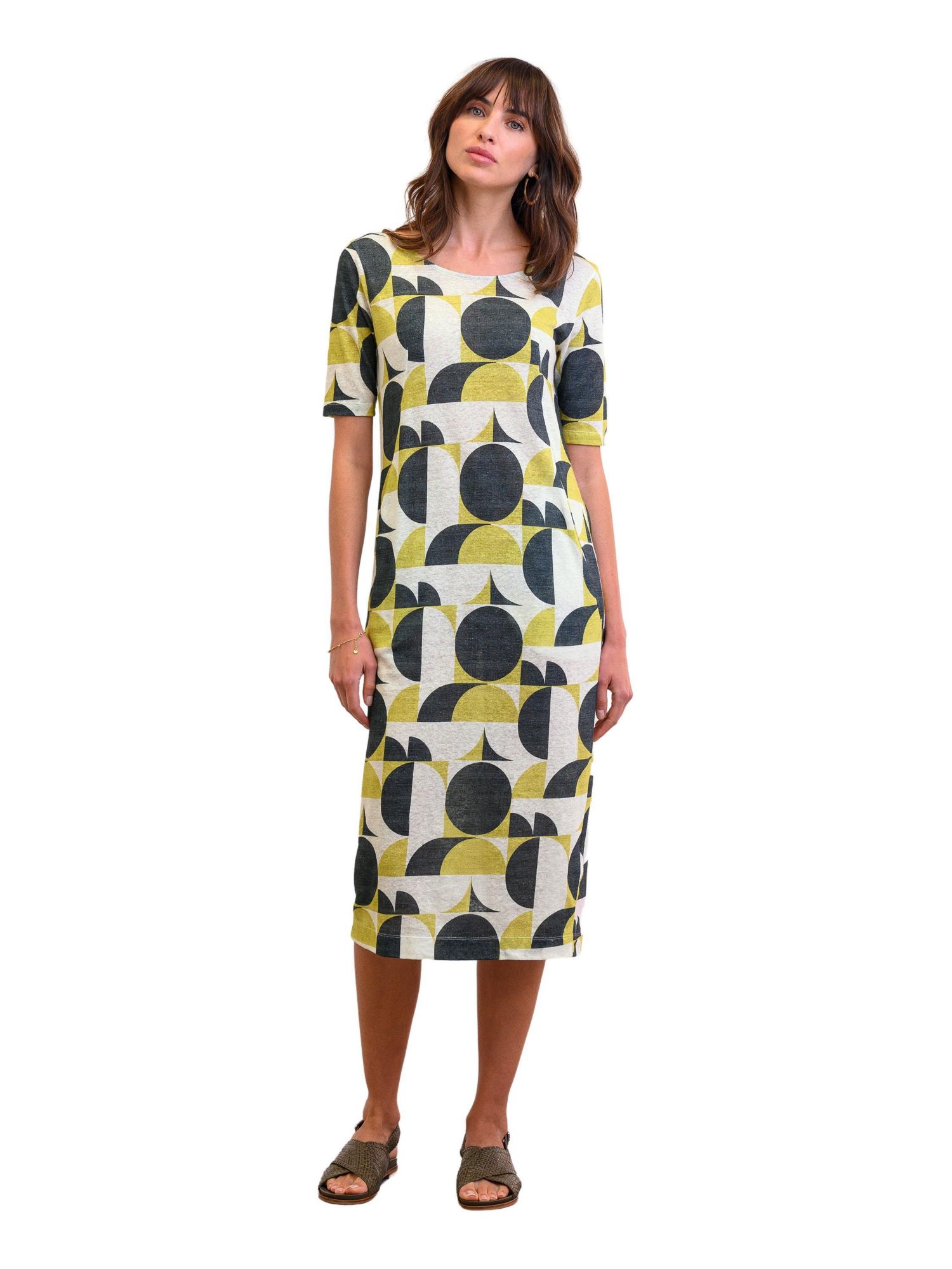 Women's Linen Blend Button Back Midi Dress