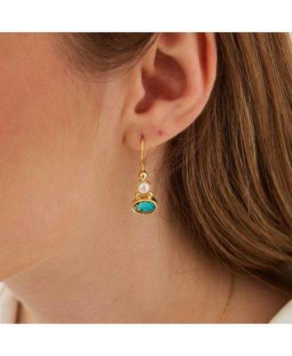Authentic Turquoise Sterling Silver Drop Gold Plated Earring