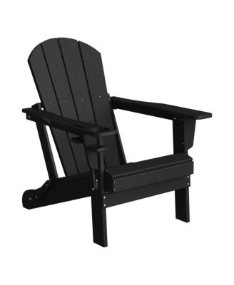 Outdoor Patio HDPE Resin Folding Adirondack Chairs With Cup Holder and Phone Holder (Set of Four