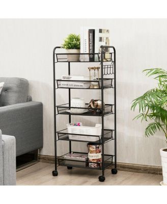 5 Tier Mesh Rolling File Utility Cart Storage Basket-Black