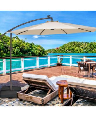 10 Ft Cantilever Umbrella with 32 LED Lights and Solar Panel Power