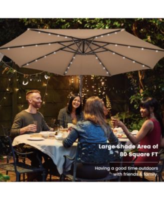 10 Ft Cantilever Umbrella with 32 LED Lights and Solar Panel Power
