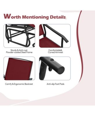 2-Person Double Rocking Loveseat with Mesh Fabric and Center Tempered Glass Table
