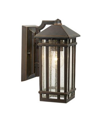 Sierra Craftsman Mission Outdoor Wall Light Fixtures Set of 2 Rubbed Bronze 10 1/2" Seedy Glass Panels for Post Exterior Light Barn Deck