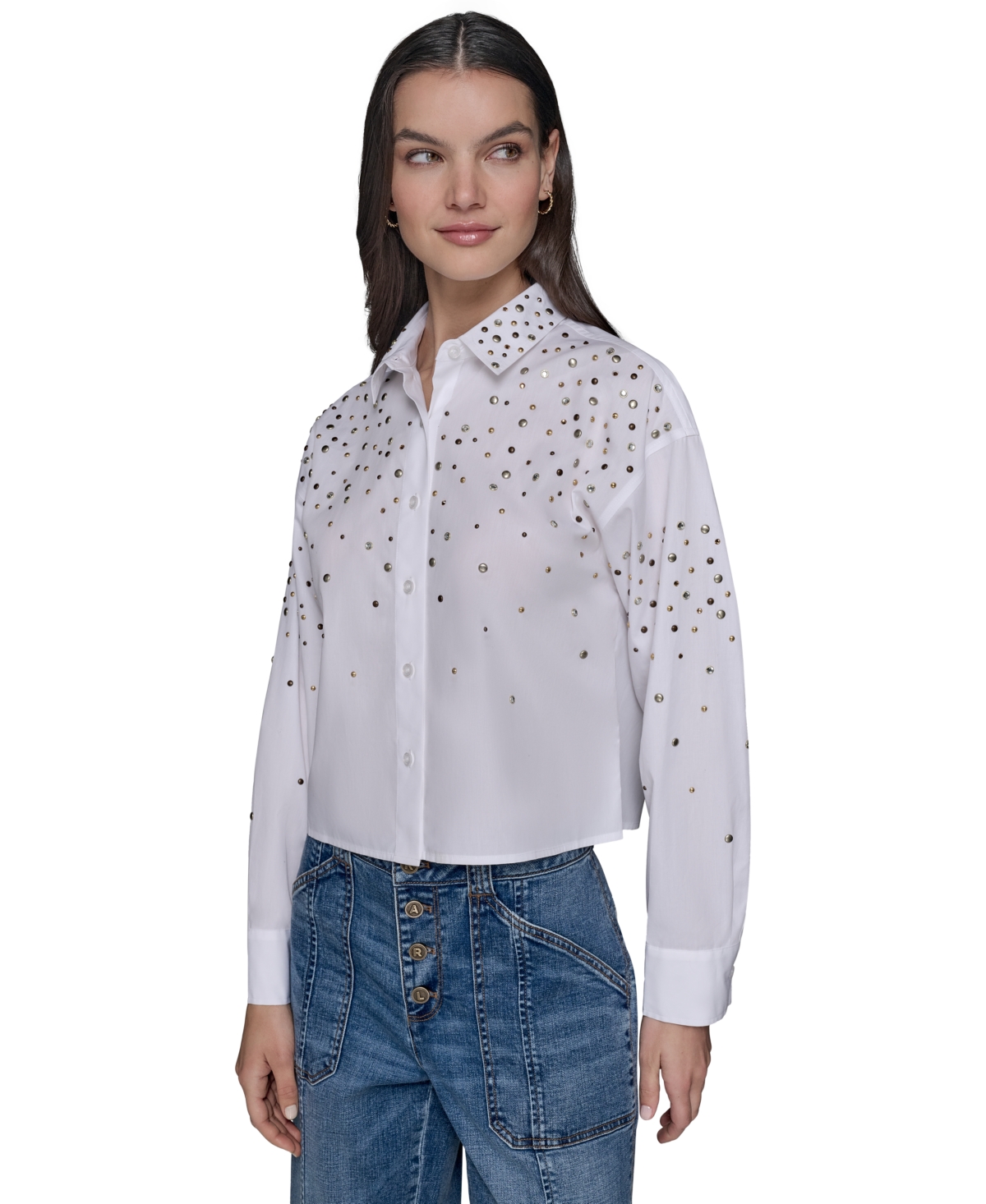 Women's Cropped Button-Front Shirt - White