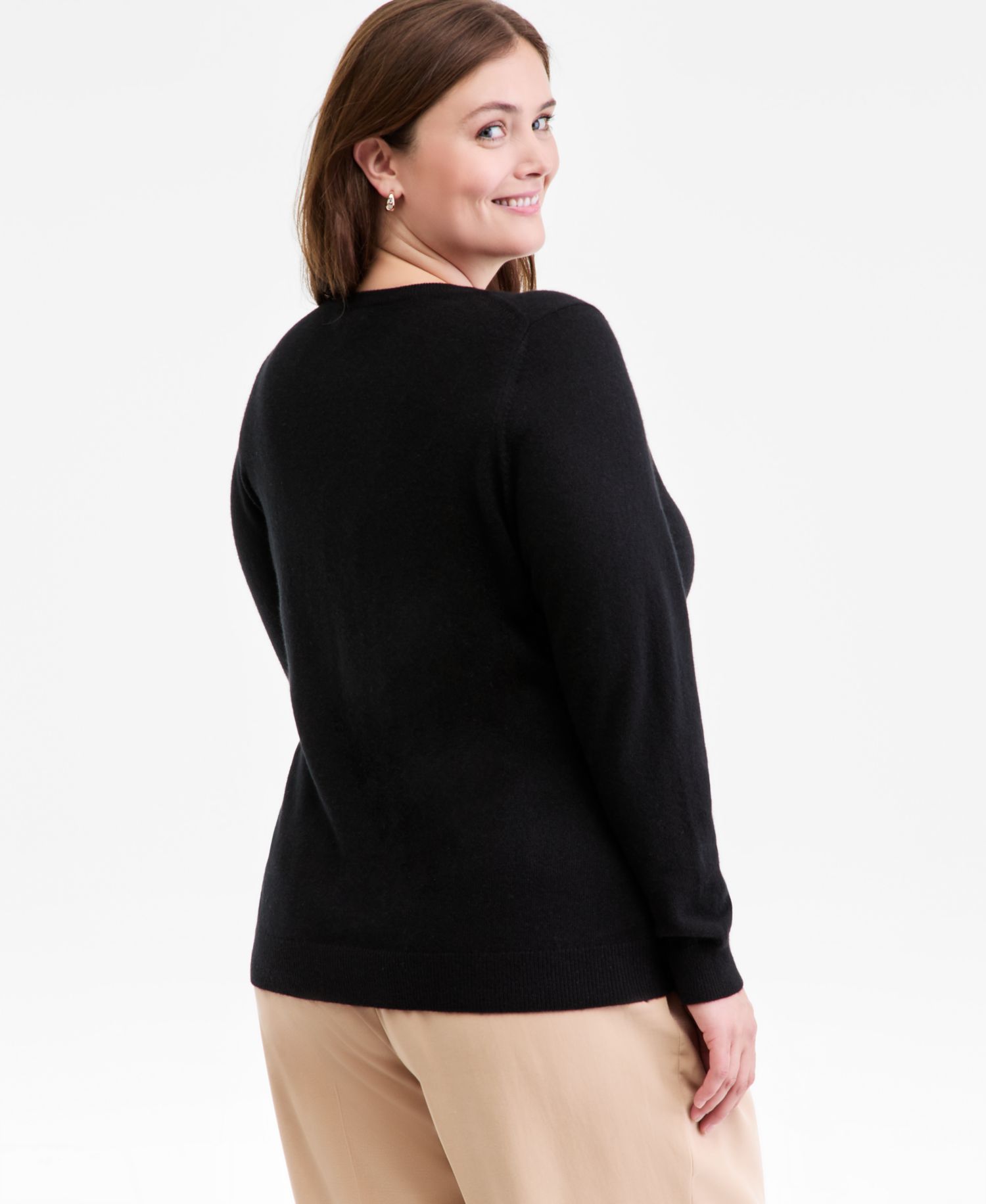 100% Cashmere Women's Petite Long-Sleeve Crewneck Sweater
