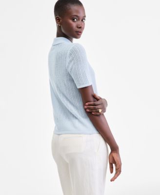 Women's 100% Cashmere Short-Sleeve Pointelle Polo Sweater, Macy's Exclusive