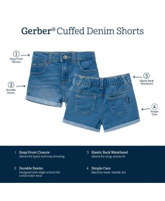 Baby Gender Neutral Cuffed Denim Shorts, Dark Denim Wash