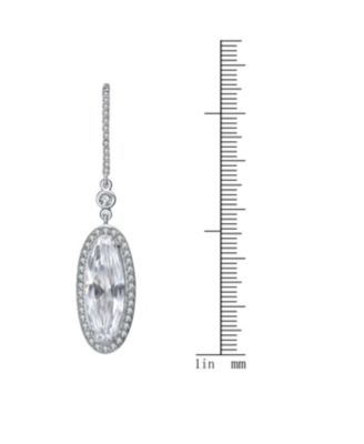 Sterling Silver White Gold Plating with Clear Cubic Zirconia Halo Dangle Earrings