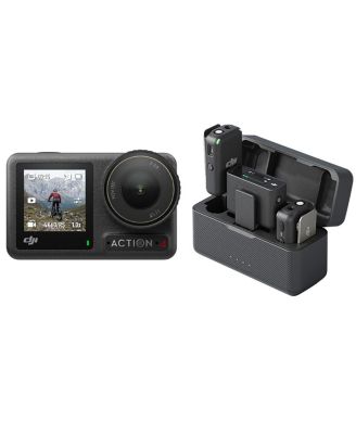 Osmo Action 4 4K 120fps HDR IP68 Waterproof Action Camera Standard Combo Bundle with Mic 2-Person 2.4 GHz Compact Digital Wireless Microphone System/Recorder