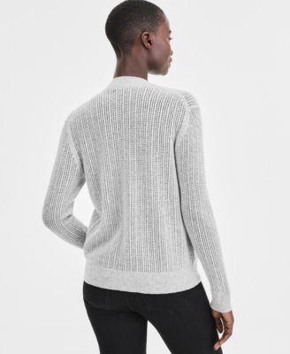Women's 100% Cashmere Pointelle Boyfriend Cardigan, Macy's Exclusive