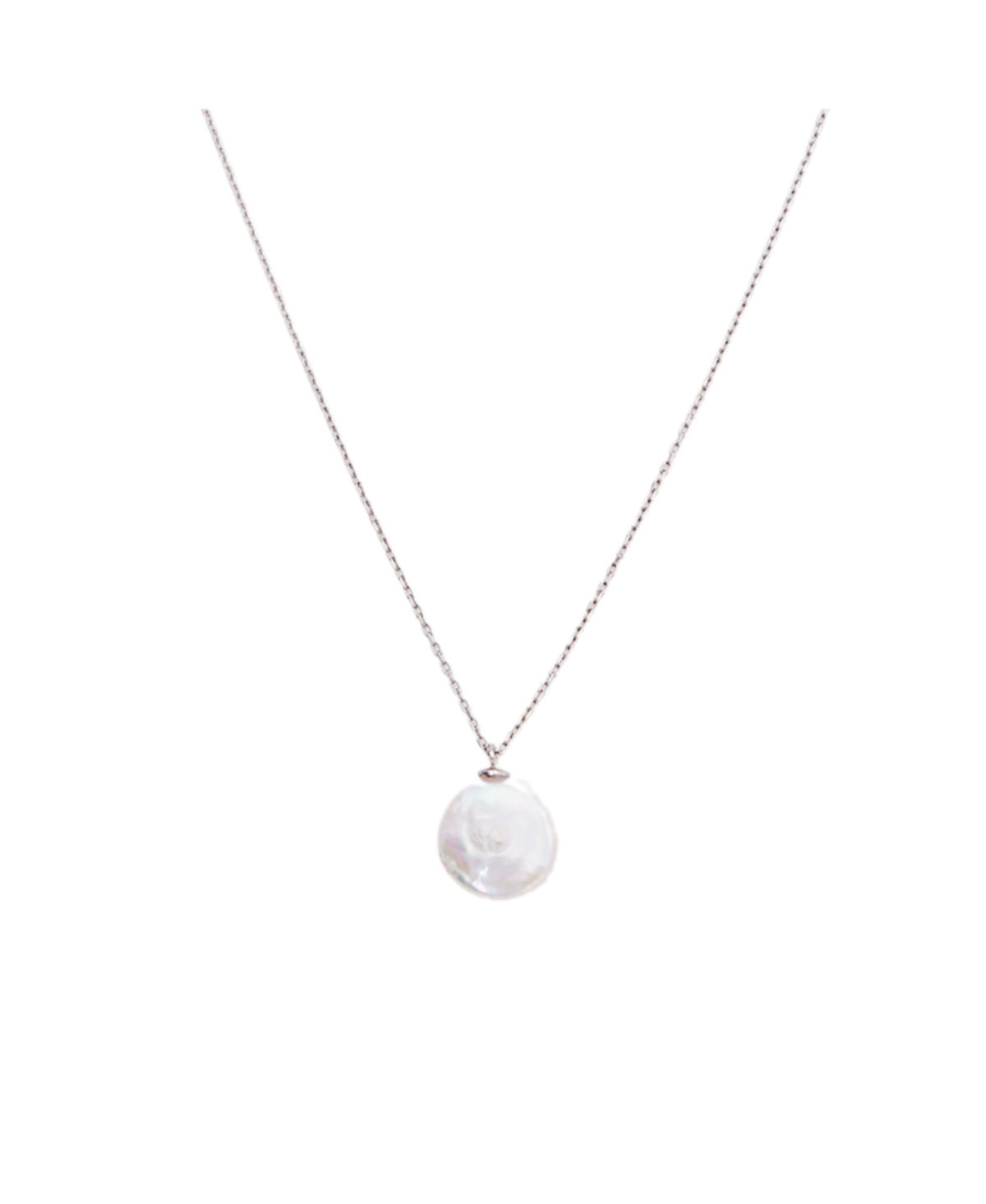 Baroque Flat Pearl Pendant Necklace Sterling Silver - Silver
