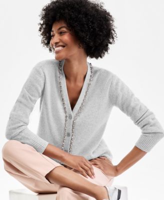 Women's 100% Cashmere V-Neck Rhinestone Cardigan, Macy's Exclusive