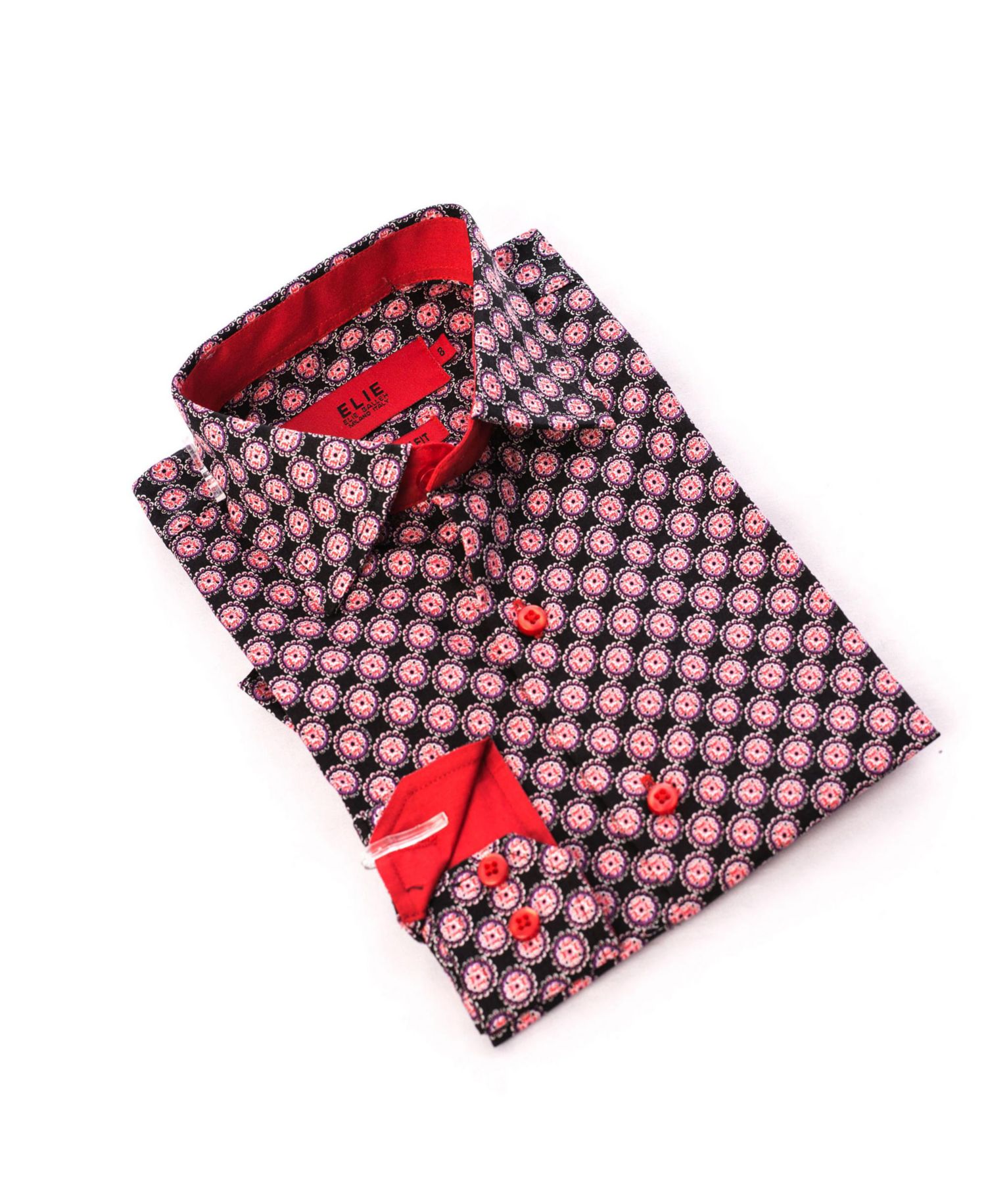 Little Boys Black Slim Fit Printed Button-Down Shirt