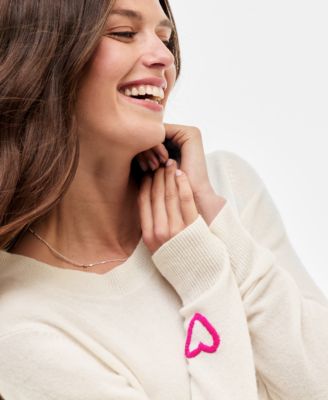 Women's 100% Cashmere Embroidered Heart Sweater, Macy's Exclusive