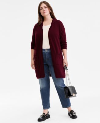 Plus Size Hooded 100% Cashmere Cardigan, Macy's Exclusive