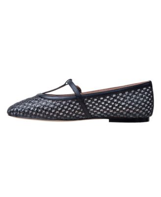 MONET Women's Raffia and Nappa Leather T-Strap Flats