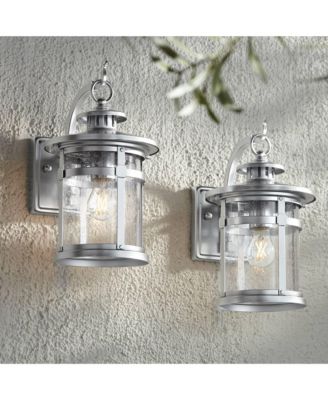 Callaway Modern Industrial Outdoor Wall Light Fixtures Set of 2 Chrome Metal 11 3/4" Clear Seedy Glass for Post Barn