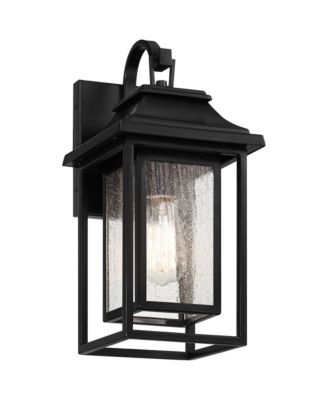 Cecile 15 1/4" High Mission Country Traditional Outdoor Wall Light Fixture Mount Porch House Exterior Outside Box Lantern Black Clear Seeded Glass Shade Front Door Patio Garage Home - John Timberland