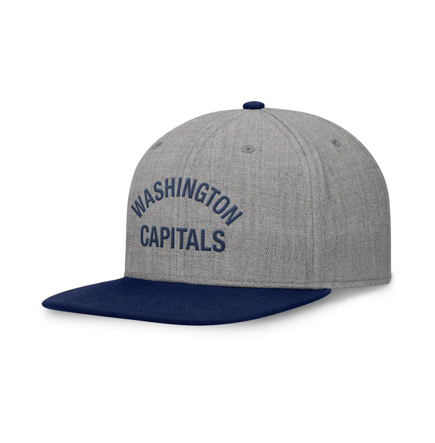 Мужской головной убор Fanatics Heather Gray Washington Capitals Elements Flat Brim Leather Strap back Hat — фото 3