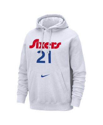 Мужская толстовка-пуловер Nike Joel Embiid White Philadelphia 76ers 2024/25 City Edition с названием и номером.