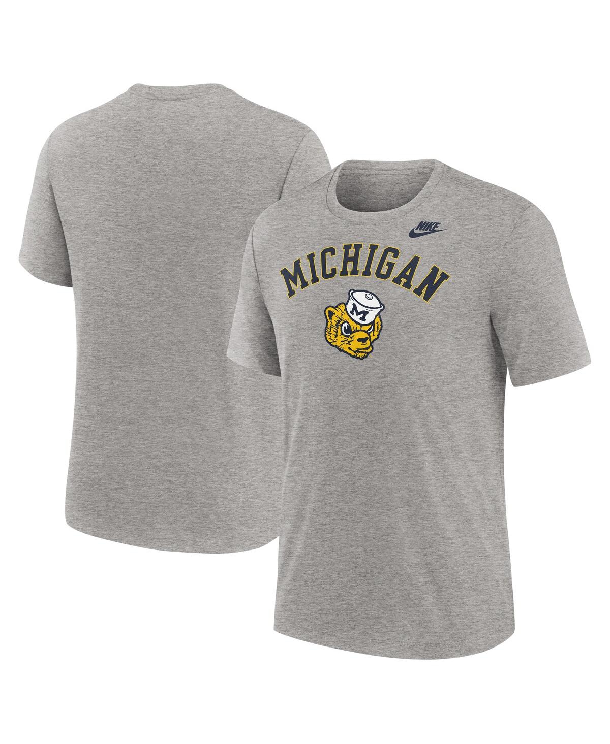 Nike Men's Heather Gray Michigan Wolverines Legacy Arch Tri-blend T-shirt In Animal Print
