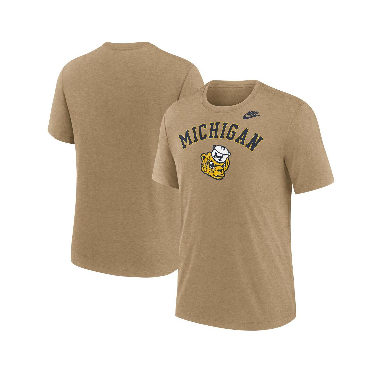 Men's Heather Light Brown Michigan Wolverines Legacy Arch Tri-Blend T-Shirt