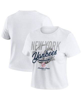 WEAR by Erin Andrews - Women's White New York Yankees Distressed Cropped Baby T-Shirt