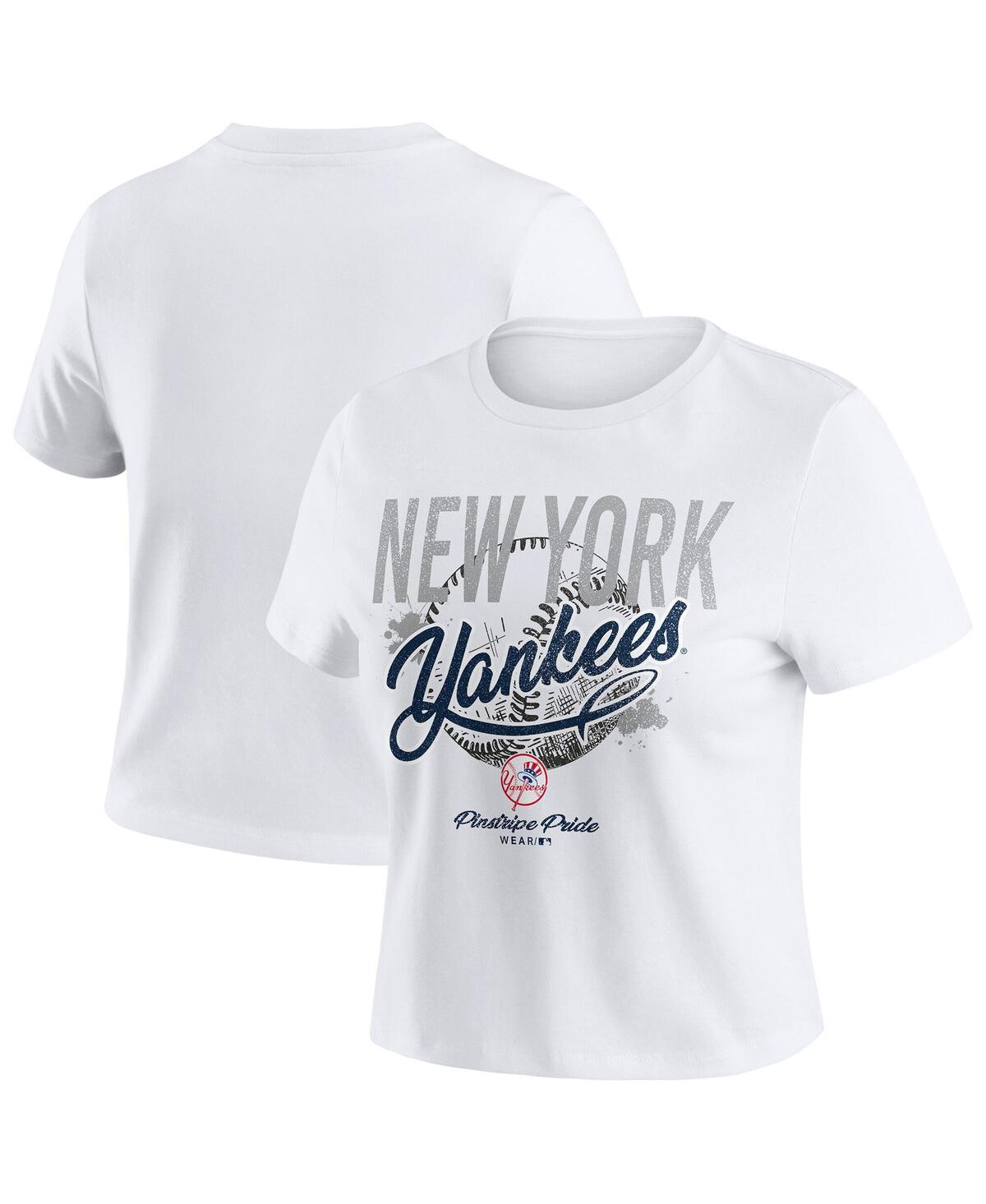 Wear By Erin Andrews White New York Yankees Distressed Cropped Baby T-shirt