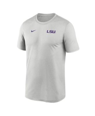 Мужская серая футболка Nike LSU Tigers 2025 с небольшим логотипом Legend Performance на боковой линии.