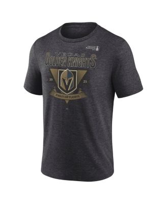 Мужская футболка Fanatics Heather Charcoal Vegas Golden Knights 2025 с трехслойной перекладиной для плей-офф Кубка Стэнли.