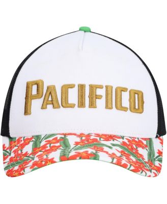 Мужская белая регулируемая шляпа дальнобойщика Pacifico с цветочным рисунком в А-образной оправе и крышками