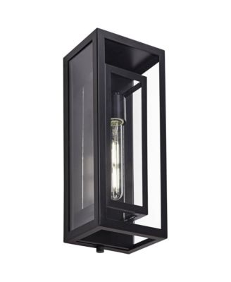 Double Box Modern Outdoor Wall Light Fixture Black Metal 16 1/2" Clear Glass for Post Exterior Barn Deck House Porch Yard Patio