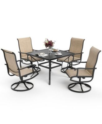 Outdoor 5-Piece Metal Patio Dining Set with and 4 Textilene Swivel Chairs and Square Table