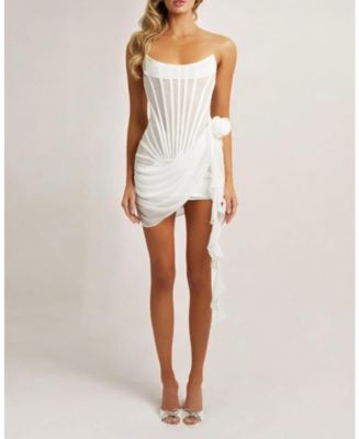 white christmas dresses Océane Vêtements- Chiffon Mesh Flower Drape Mini Dress M / Black