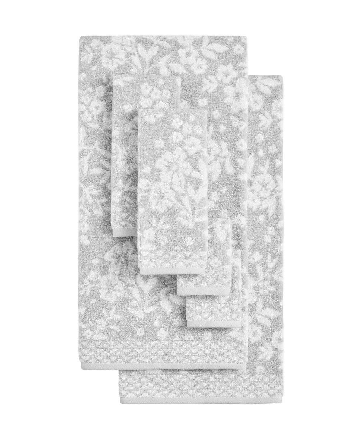 Lucky Brand Folk Floral Cotton 6-pc. Bath Towel Set In Gray