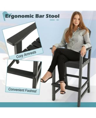 30 Inches Counter Height Outdoor HDPE Bar Stool with Armrests and Footrest-Black