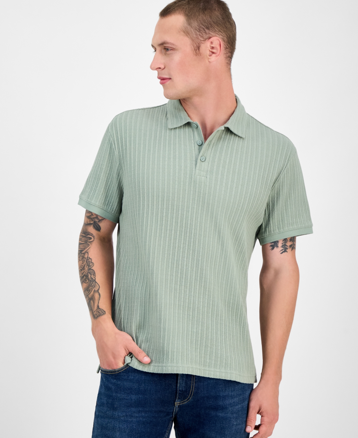 Men's Rocco Textured Polo Shirt, Exclusively at Macy's - Vintage Sage