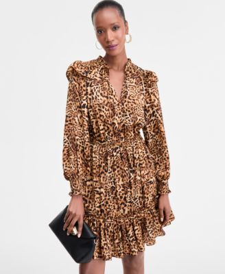 Women's Animal-Print Volume-Sleeve Dress, Exclusively at Macy's