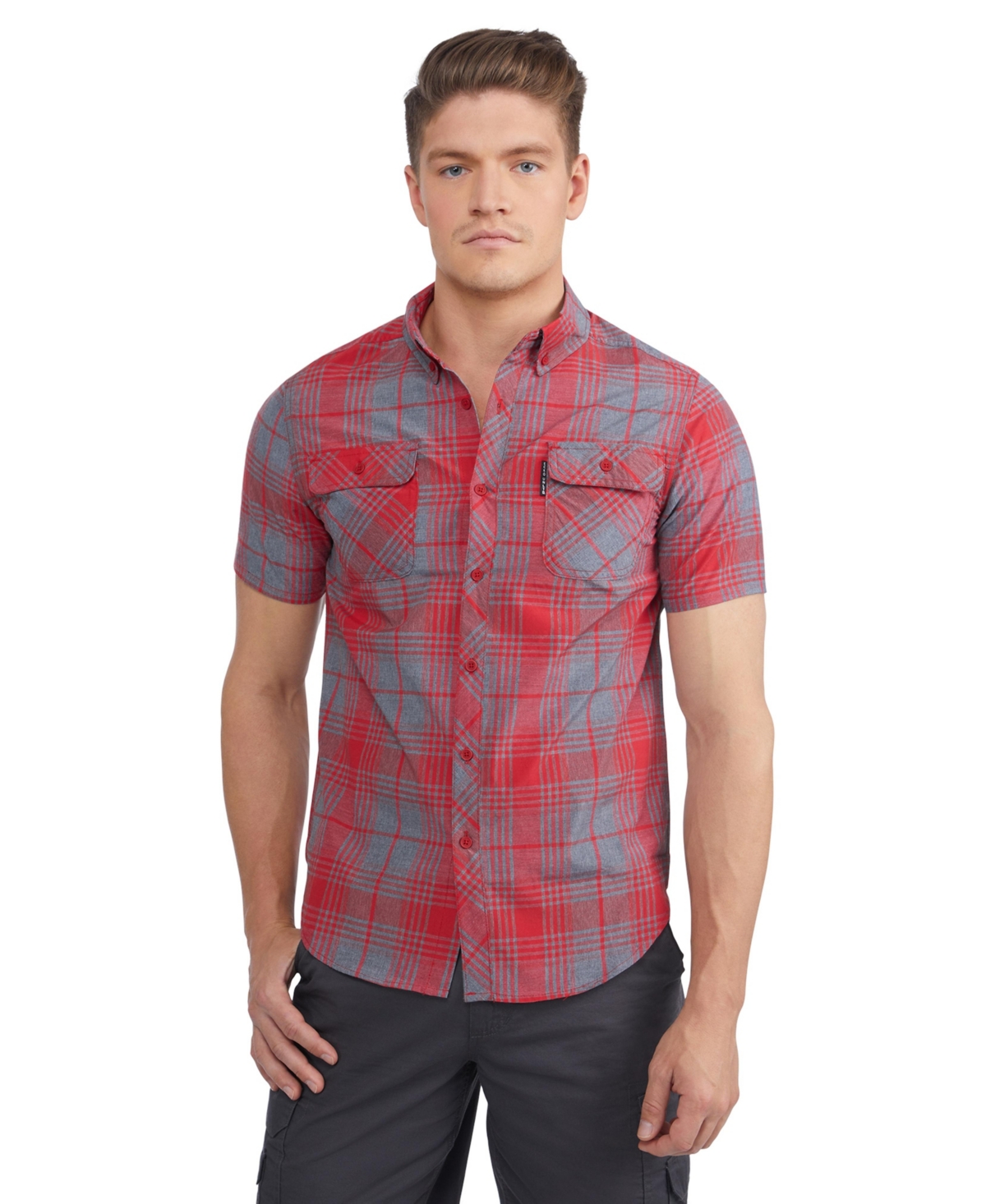 Men's Marled Work Short Sleeve Woven Shirt - True red