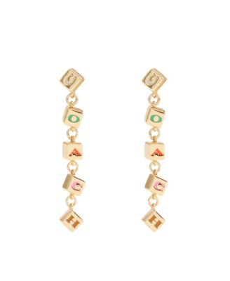 Multi-Colored Signature Logo Enamel Cube Linear Earrings