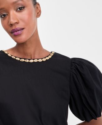 Women's Linen-Blend Puff-Sleeve Dress, Exclusively at Macy's