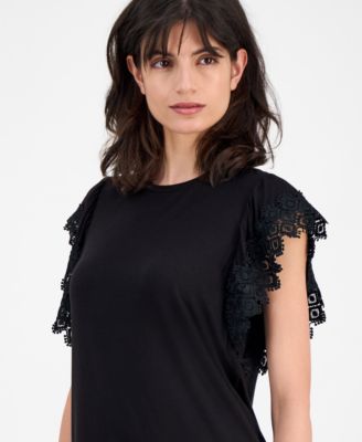 Women's Lace-Trim Cap-Sleeve T-Shirt