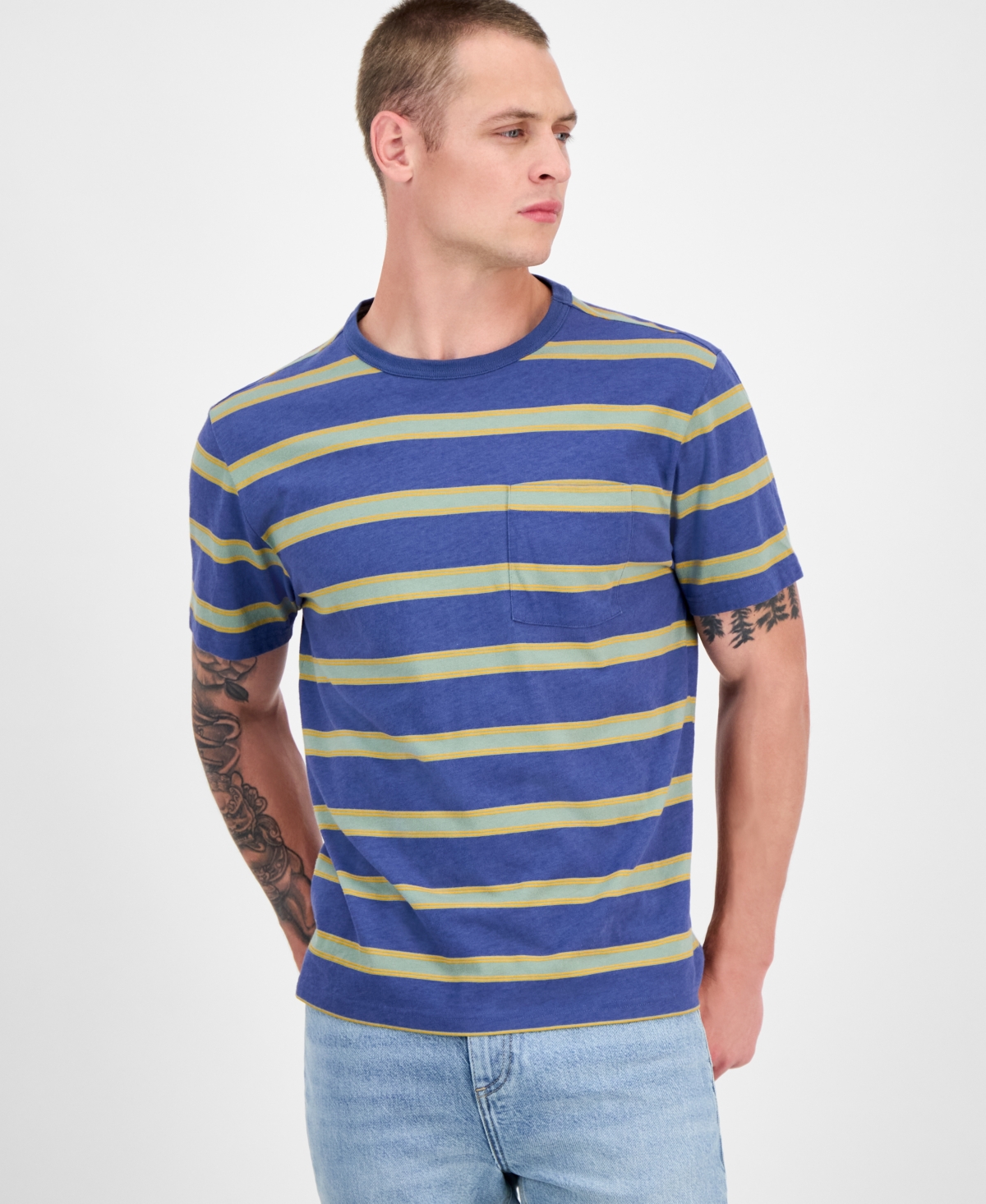 Men's Cambridge Short Sleeve Crewneck Striped T-Shirt, Exclusively at Macy's - Weather Indigo