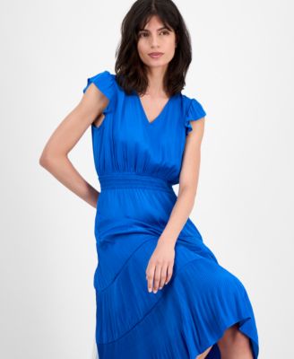 Women's Tiered V-Neck Flutter-Sleeve Midi Dress