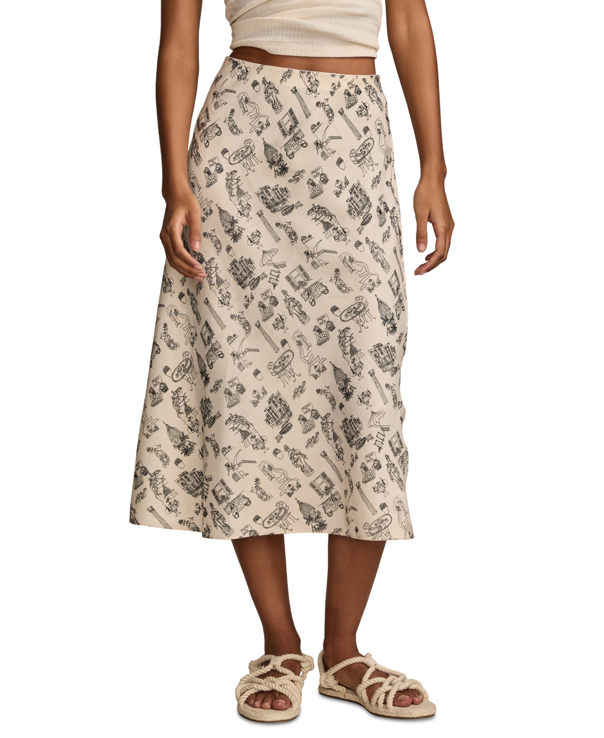 LUCKY BRAND WOMEN'S SKETCH-PRINT MIDI SLIP SKIRT 